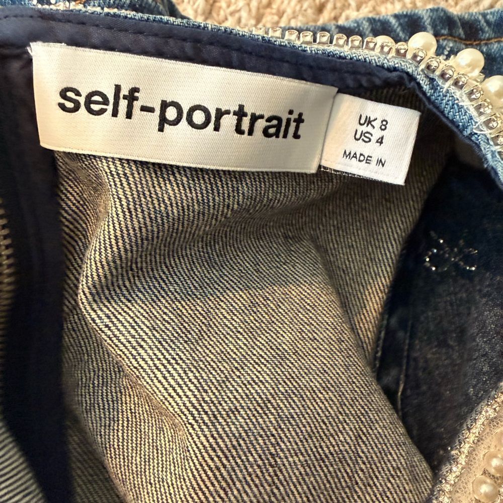 NWOT Self-Portrait DENIM DIAMANTE BOW MINI DRESS - Picture 8 of 16
